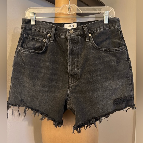AGOLDE Riley Shorts High Rise Denim Distressed Black Washed Retro Y2K size 30 - Picture 4 of 14